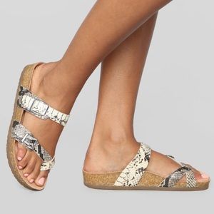 Snake print slide on sandals